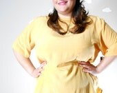 Summer blouse long tunic yellow screenprinted back zipper floral print extra large BARE BOUGHS
