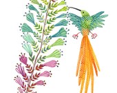 hummingbird bird art original watercolor gouache painting