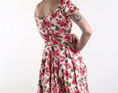 1950s Dress . 50s Silk Floral Dress . Vintage Cocktail Gown Clothing Wear