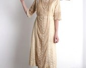 GORGEOUS Antique Gown 1910s Lace Dress . Edwardian Ecru Wedding
