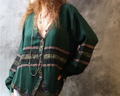 Vintage 1980s Hippie India Embroidered Trim Dress Top Blouse