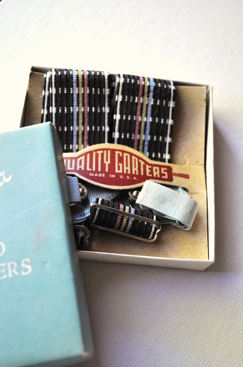 Vintage Plaid Sock Garters Mens Unused in Box Columbia Pad Garters Quality Garters