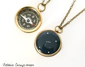 Orion Constellation Necklace with Small Working Compass, Brass Chain, Pocket Compass, Bridal Party Gifts