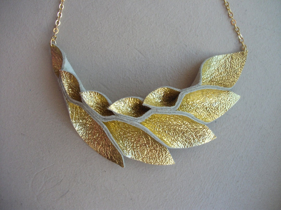 Petal Collection: Gold Metallic Leather Petal Necklace