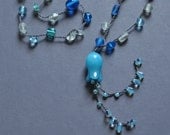 Sky Blue Beachglass crocheted long tunic necklace