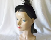 40's 50's Vintage Black Hat with Peacock Feather