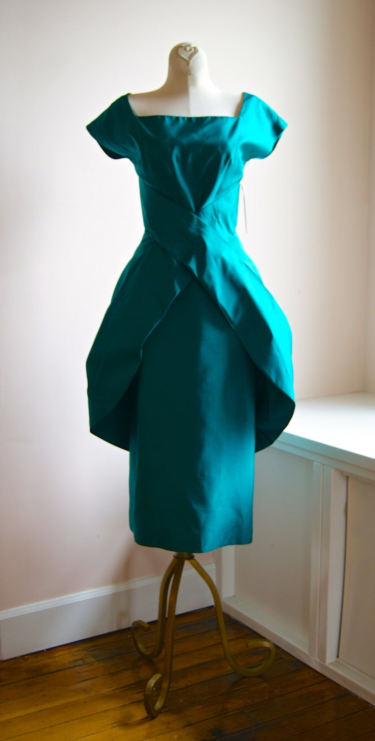 1950s Suzy Perette Dress // Vintage 50s Silk Couture Cocktail Dress XS