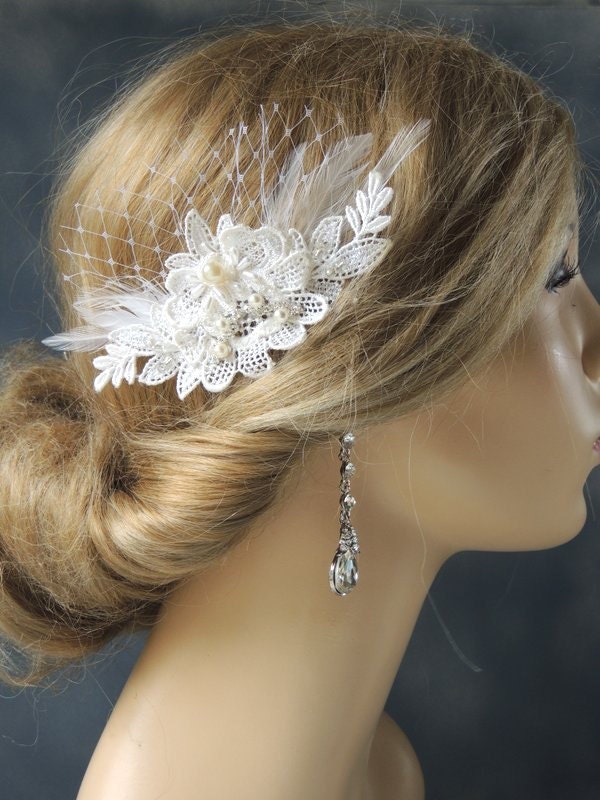 Bridal mini birdcage veil with Hair comb, Wedding Fascinator, bridal hair comb, Wedding Hair Accessory