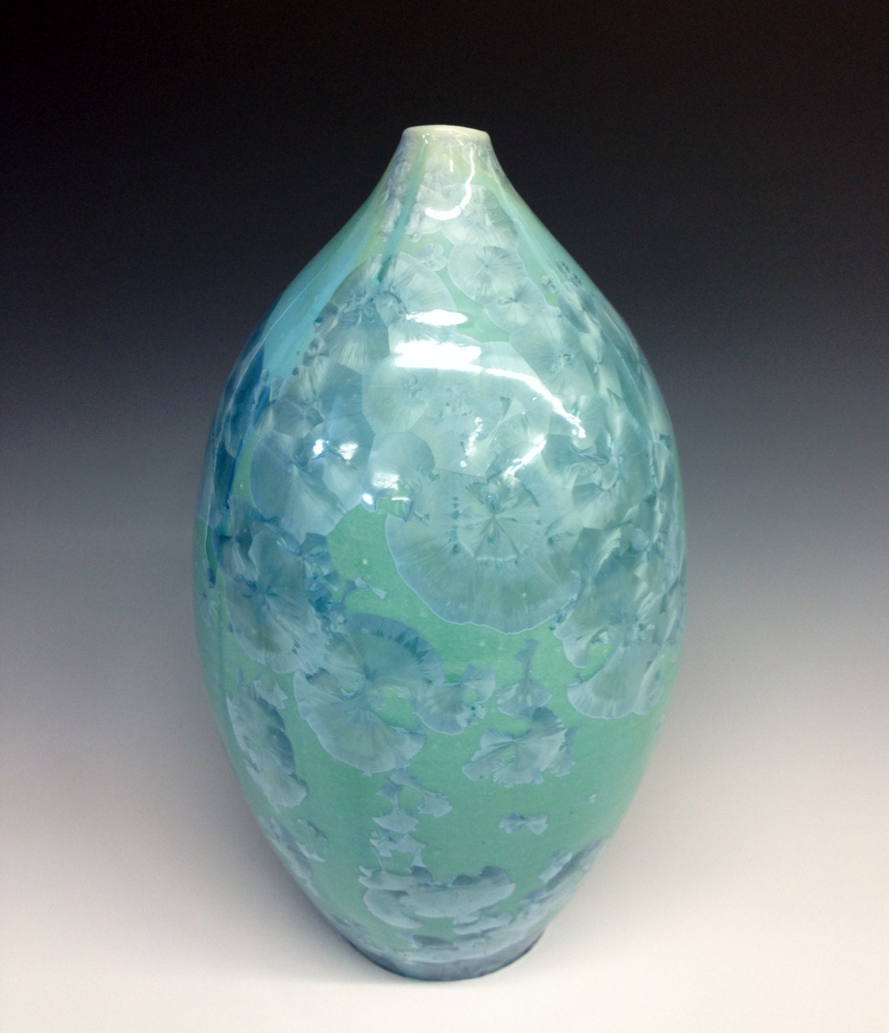 Large Teal Blue Crystalline Glazed Vase