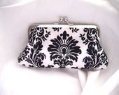 Bridesmaid Clutch - Damask - Satin Clutch - black and white wedding clutches - personalized bridesmaids gifts