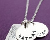 Personalized Jewelry in Sterling Silver - Under the Oak Tree Plus TWO - Handstamped Tree of Life w/ Couples Initials - Personalized Necklace
