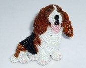 Beaded BASSET HOUND dog w/ floppy ears art pin/ pendant / brooch (Ready to ship)