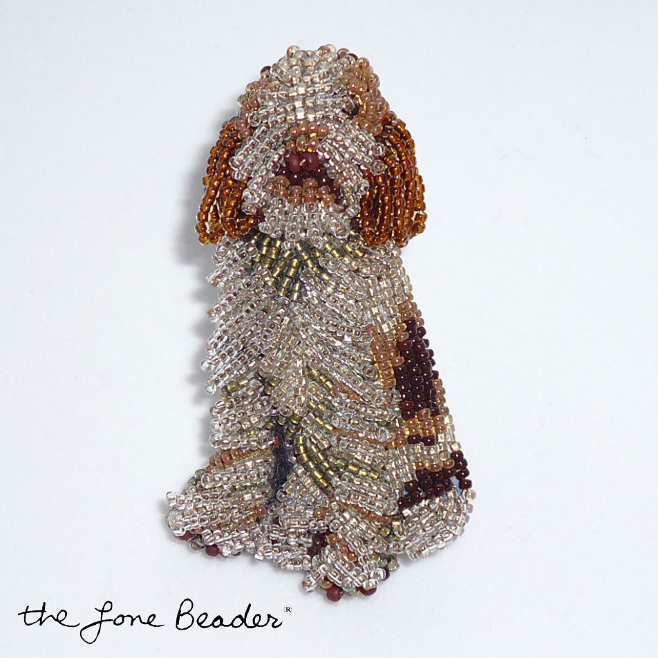 Beaded Brown ITALIAN SPINONE rare dog art pin/ pendant / brooch (Made to Order)