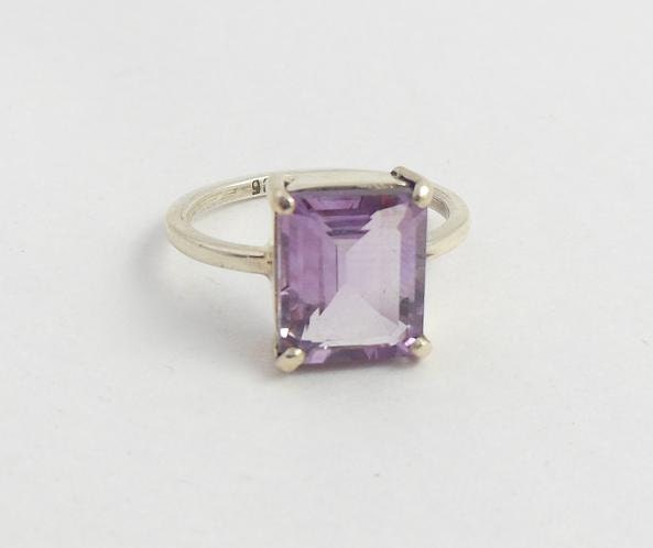 Amethyst ring - Prong set ring - Step cut ring - Sterling silver ring - February birthstone - Handmade