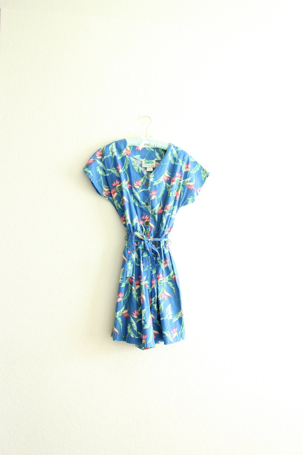bright blue hawiian floral print romper s/m