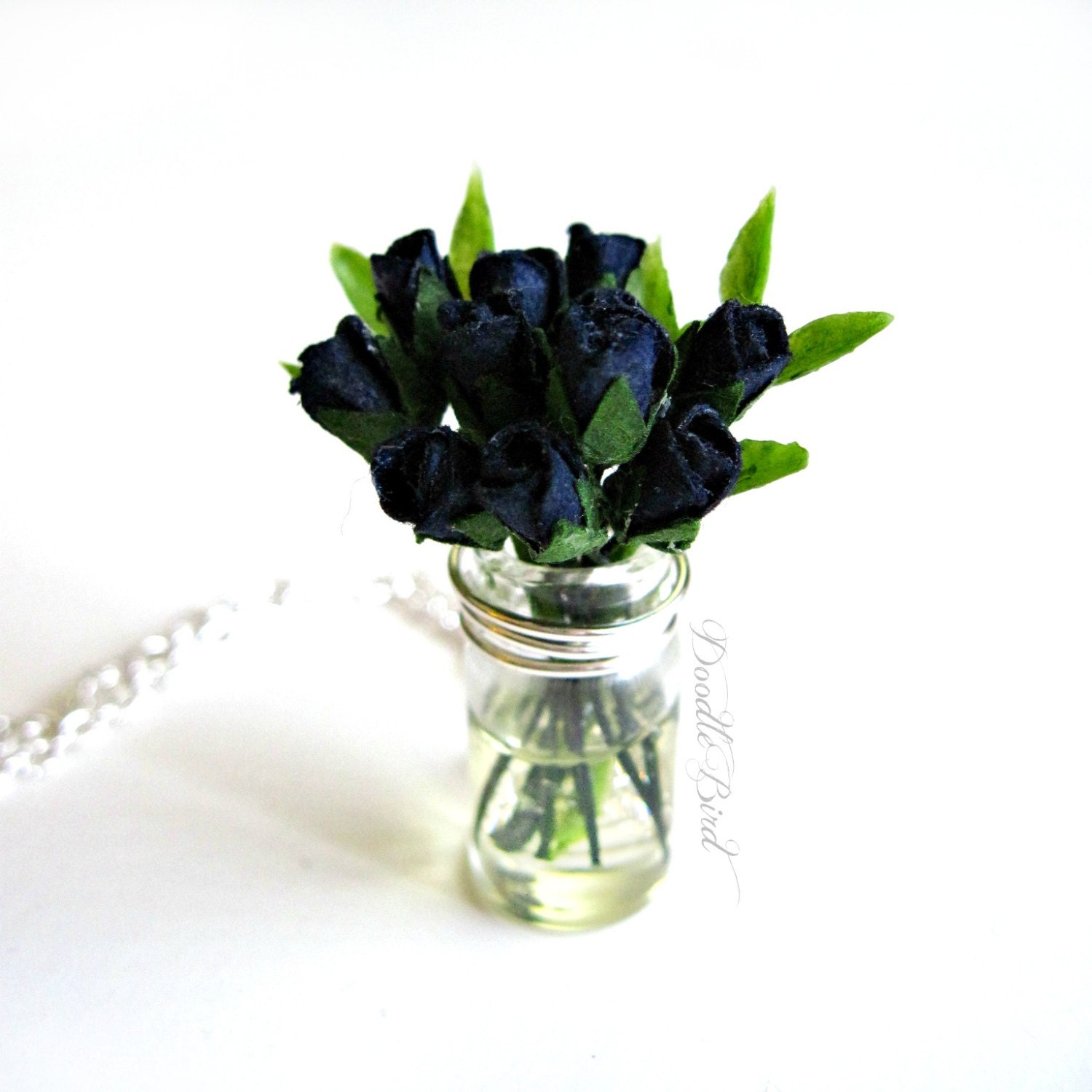 Gothic Black Rose Necklace / Sterling Silver / Handmade Flower Pendant / Vintage Victorian Retro Style