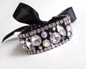 Gunmetal and AB Rhinestone Bridal Cuff - Crystal Wedding Bracelet - Black Satin Ribbon Tie - Bridal Bracelet Wedding Cuff