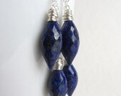 Cobalt Blue Lapis Lazuli Earrings Double Dangle