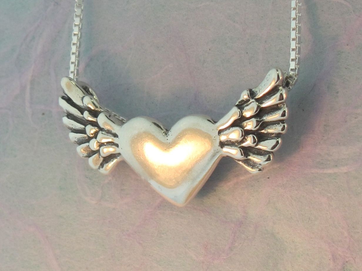 Silver Angel Heart Charm Pendant