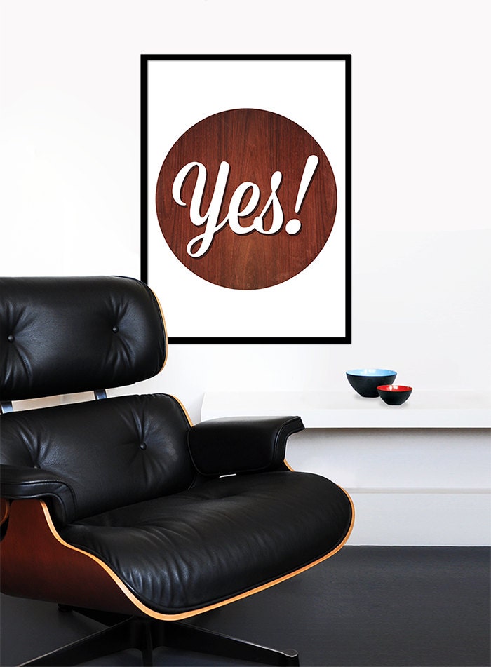 Typography poster print inspirational quote retro graphic design mid century modern kitchen art office - Yes 50 x 70 cm