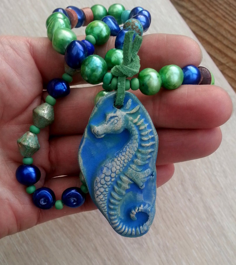 Magic Seahorse necklace brings the summer back into Your life  with pearls stone ceramic