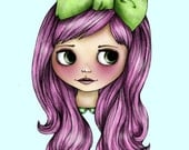 Green and Pink Watermelon Deer Blythe Doll A4 Art Print by Hungry Designs