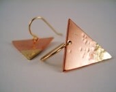 Hammered brass and copper triangle earrings