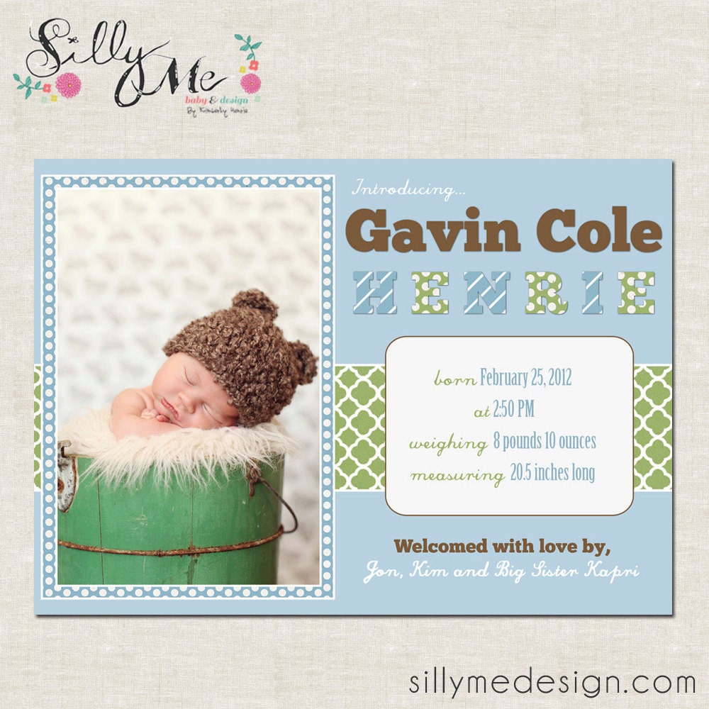 Gavin Design - Custom baby announcement, birth announcement, birthday party invitation