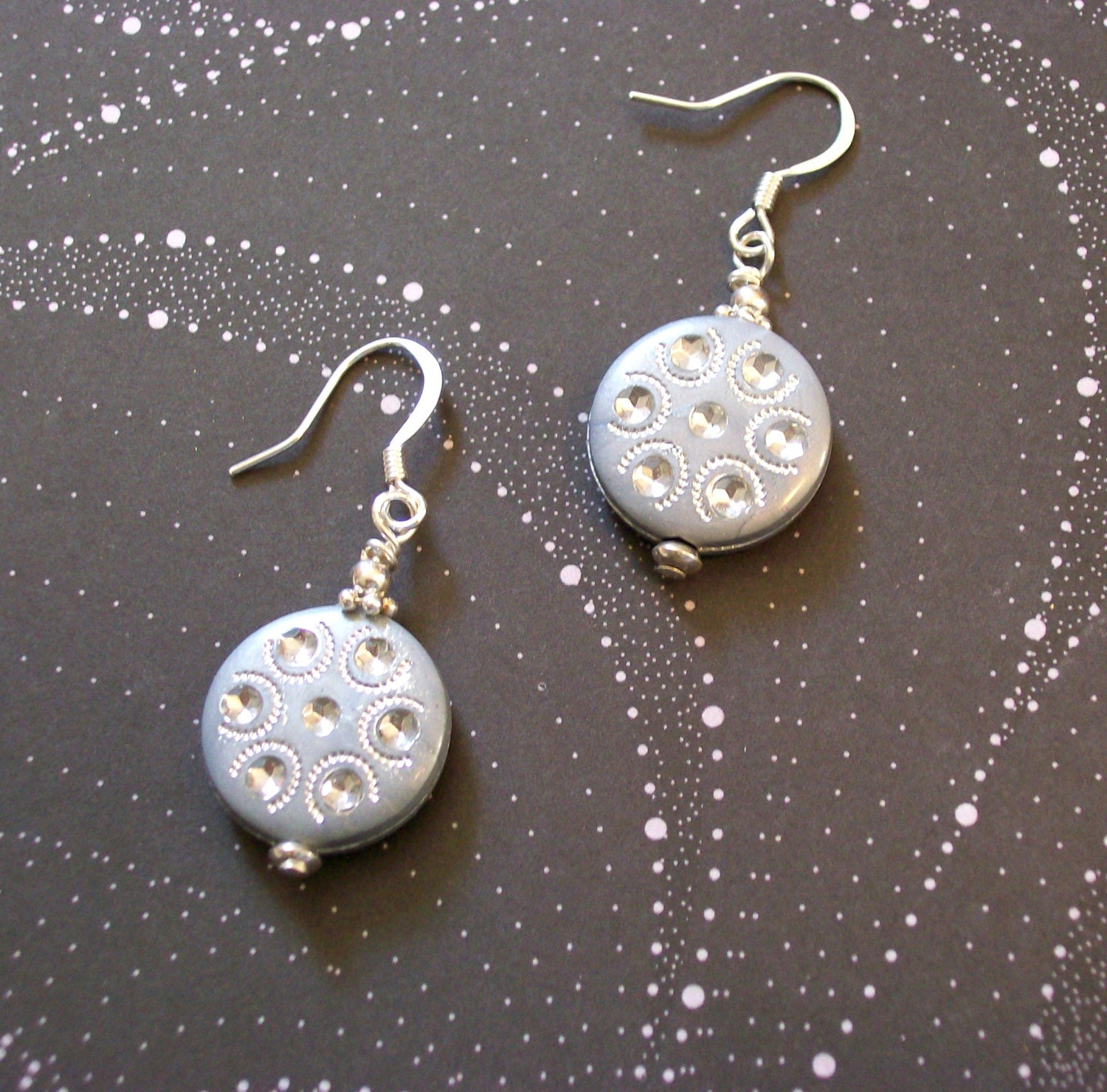 Silver Tambourine  - Boho Dangle Earrings