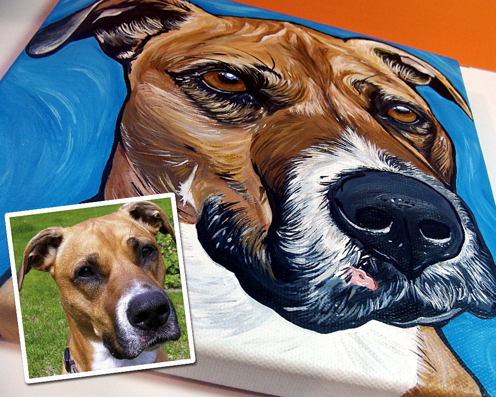 CUSTOM dog painting cat painting pet portrait from your photo 8x8"