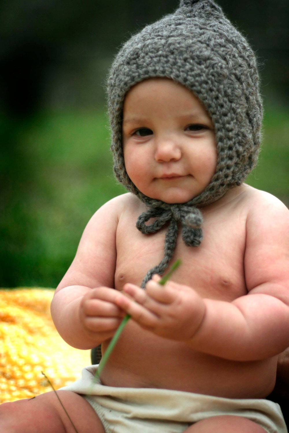 Organic Baby Wool Pixie Bonnet - Hand Knit Eco Friendly