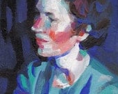 Portrait of a Woman in Blue / Original painting  on canvas panel
