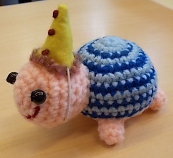 Hand Crochet Amigurumi Party Turtle with Removable Hat