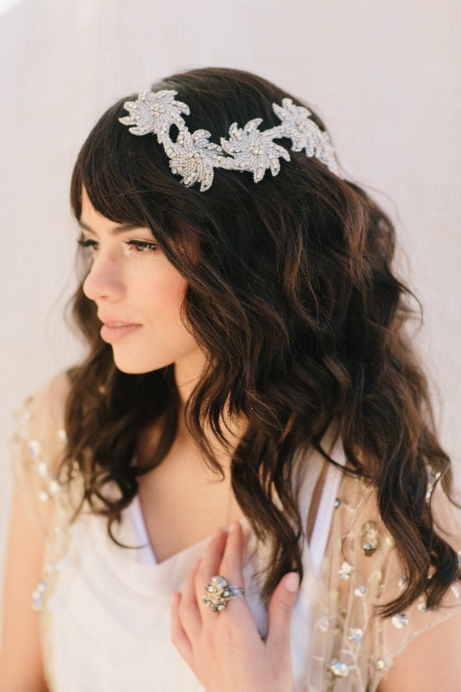 Lillian Bridal Fascinator, Rhinestone Encrusted Headpiece, Beads, Bridal Hair Clip, Wedding Headpiece, Bridal Hair piece, Ships in 1 Month