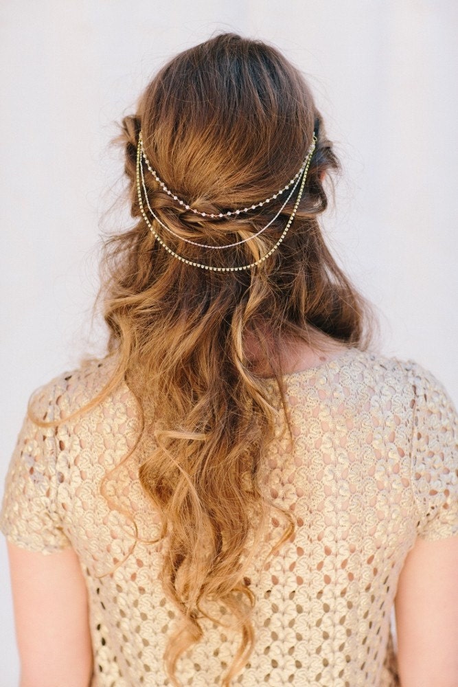 Wrennyn Rhinestone and Pearl Comb, Austrian Crystal Swag, Pearl Chain, Headband, Wedding Headpiece, Bridal Hair Piece, Ships in 1 Month