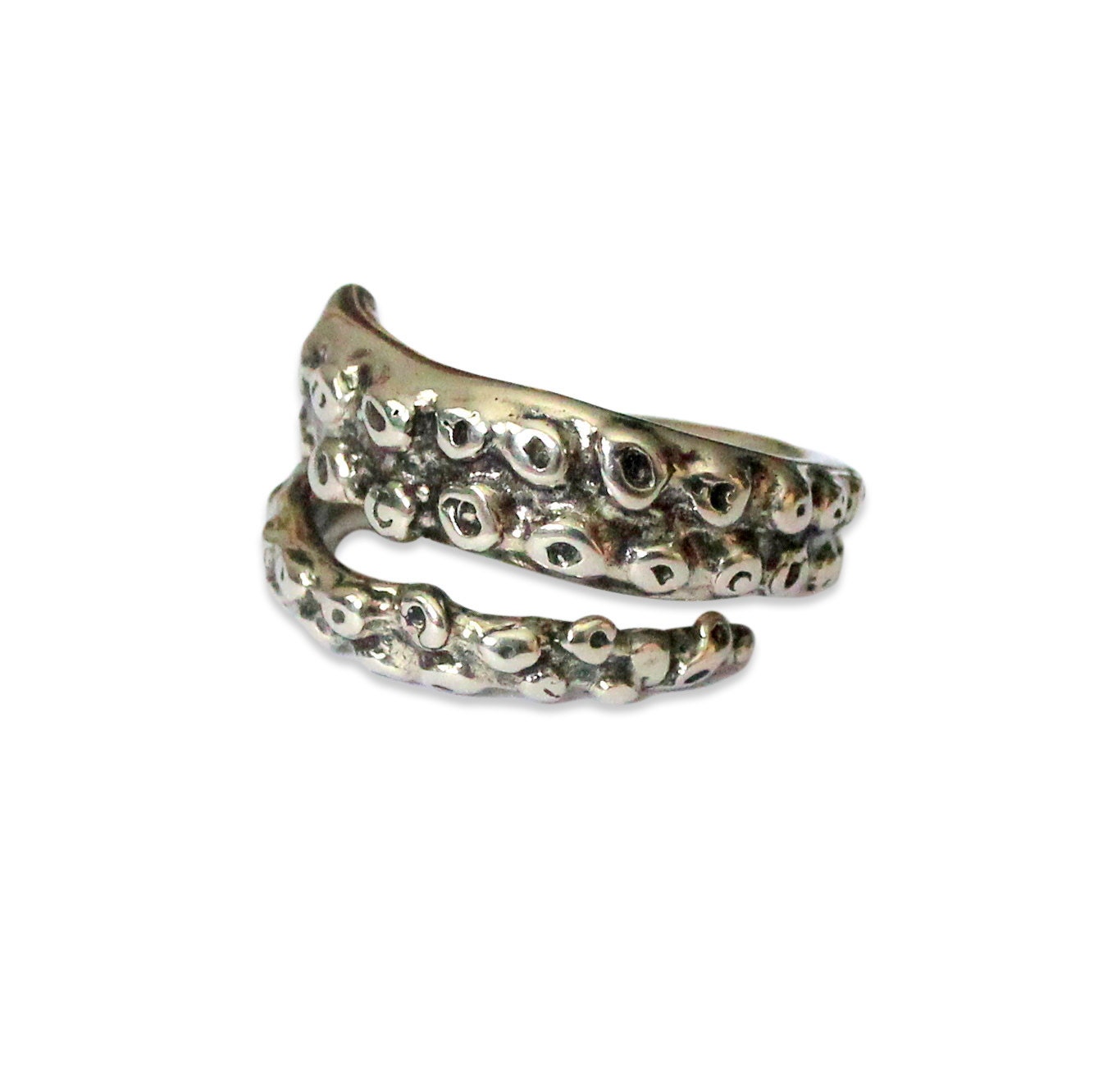Octopus Tentacle Ring in White Bronze