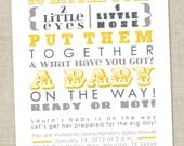Baby Shower Invitation - words, gender neutral gray yellow (Printable Digital File OR Printed Cards)