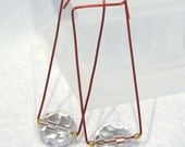 Red Wire Squared Hoops with Large Faceted Crystal Dangle Earrings - E154