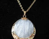 Pendant Chain Necklace Gold Mother Pearl Jewelry Round Filigree Vintage