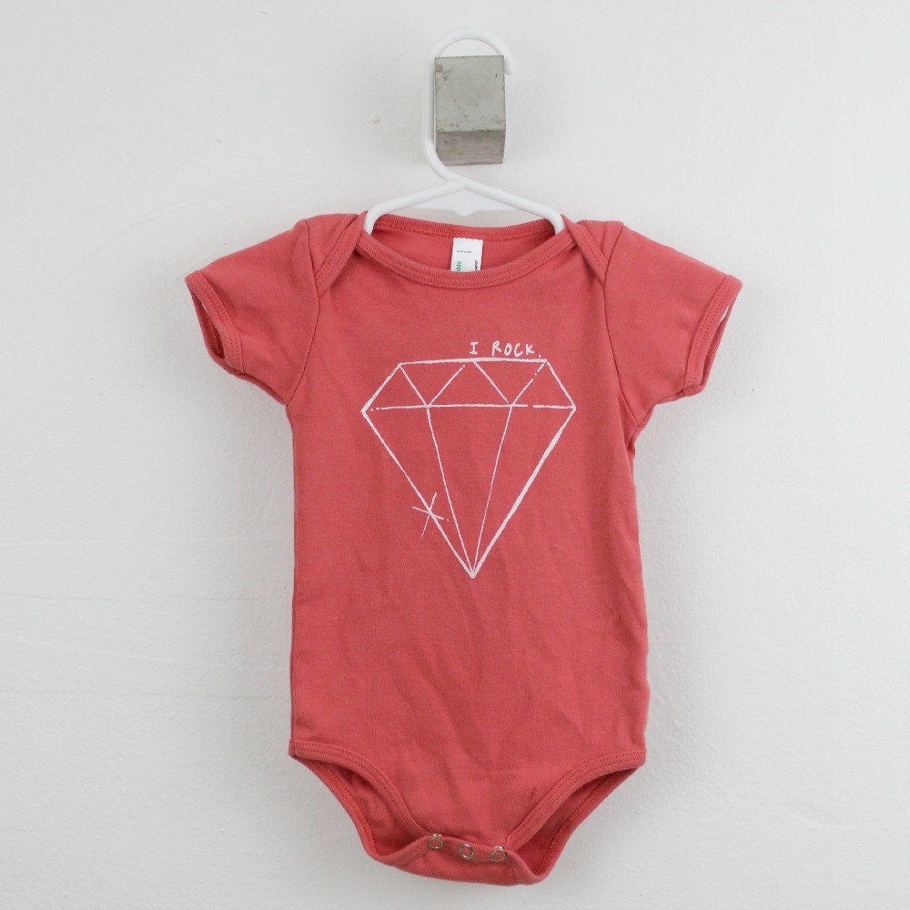 organic baby onesie bodysuit diamond I rock print