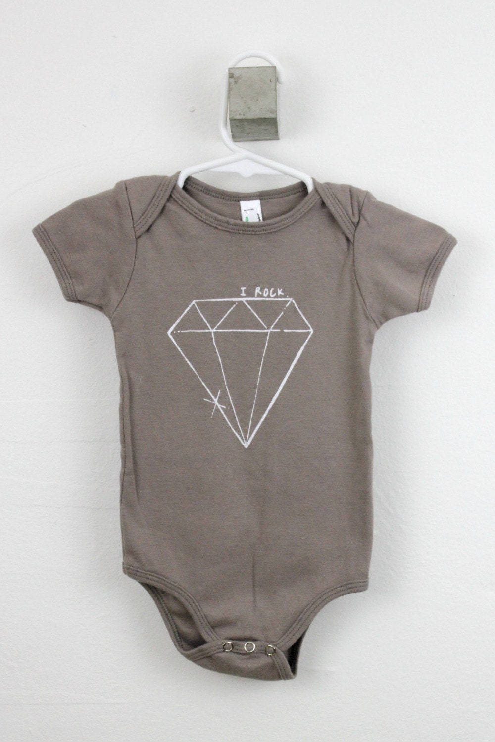 baby bodysuit organic diamond I rock print cinder with white ink onesie