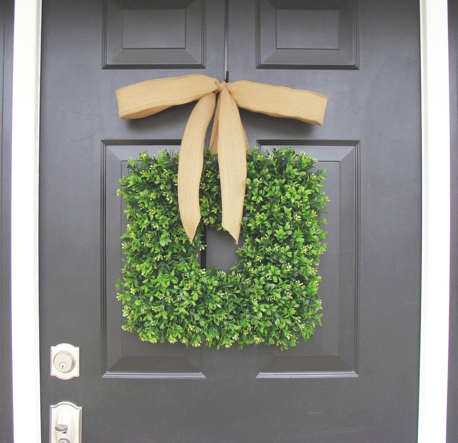 Square Boxwood Wreath- Spring Wreath- Housewarming Gift- Kitchen Decor- Shabby Chic Wreath- Choice of Ribbon- 16 INCH