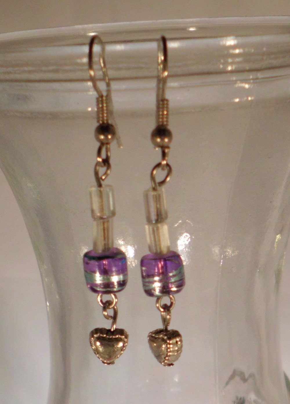 Silver Heart Aurora Borealis Earrings, Dangle
