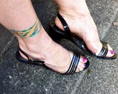 Vintage 1960s California Magdesians Black Patent Clear Vinyl Slingbacks Womens Size 9M