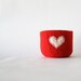 large felted bowl - bright cherry red wool bowl with pale pink heart - Valentine's day gift  or air plant container