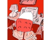 In the studio- Cat Illustration- Matisse- Red