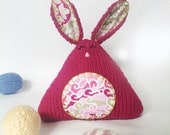 Handmade Knit Easter Bunny in Raspberry - Ready to Ship