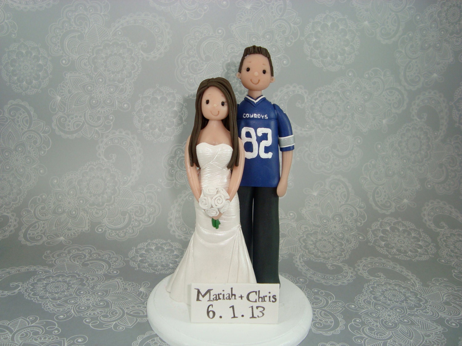 Custom Handmade Bride and Groom Sports Fans Wedding Cake Topper