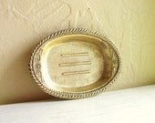 Hollywood Regency Gold Mid-Century Metal Soap Dish Filigree