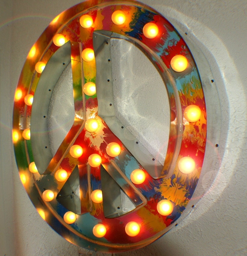 TIE DYE Inspired Peace Sign channel Large Huge Movie Vintage Marquee